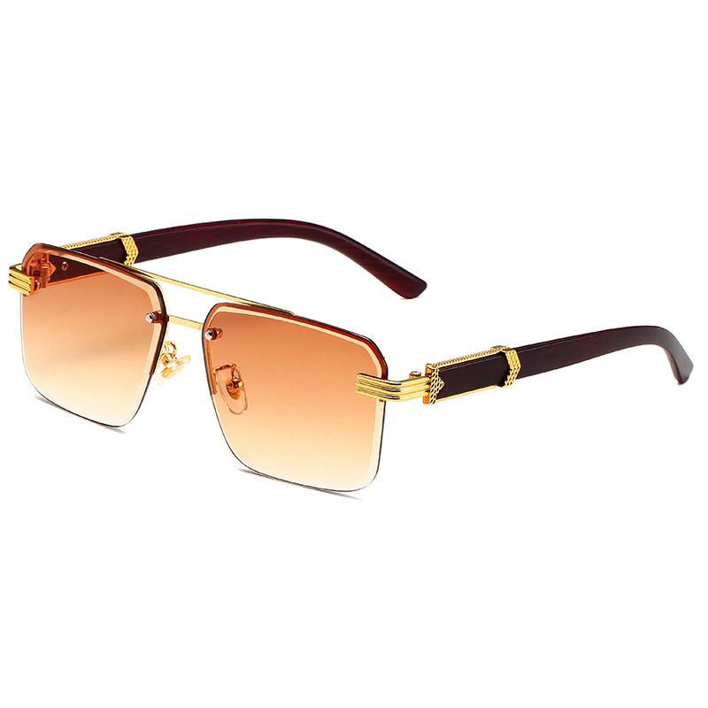 Marble Wood Mirror Legs Sunglasses Men Women Luxury Brand Square Frameless Gradient UV400 Shades