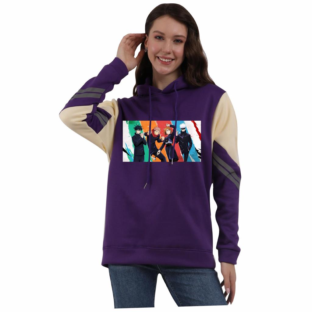 Jujutsu Kaisen Color Block Patchwork Fleece Hoodie for Men & Women