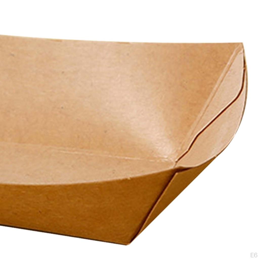 100 Pieces Disposable Serving Basket Paper Food Boats Packaging Tray Kraft Trays for
