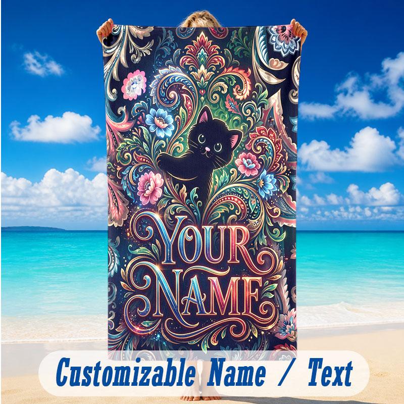 Floral Garden Theme Beach Towel Personalized Custom Name & Text Soft Quick Dry Beach Towel for Swimming Travel