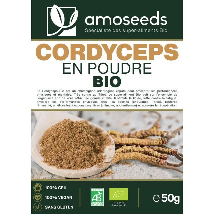 Cordyceps en poudre bio 50g - qualité supérieure - amoseeds