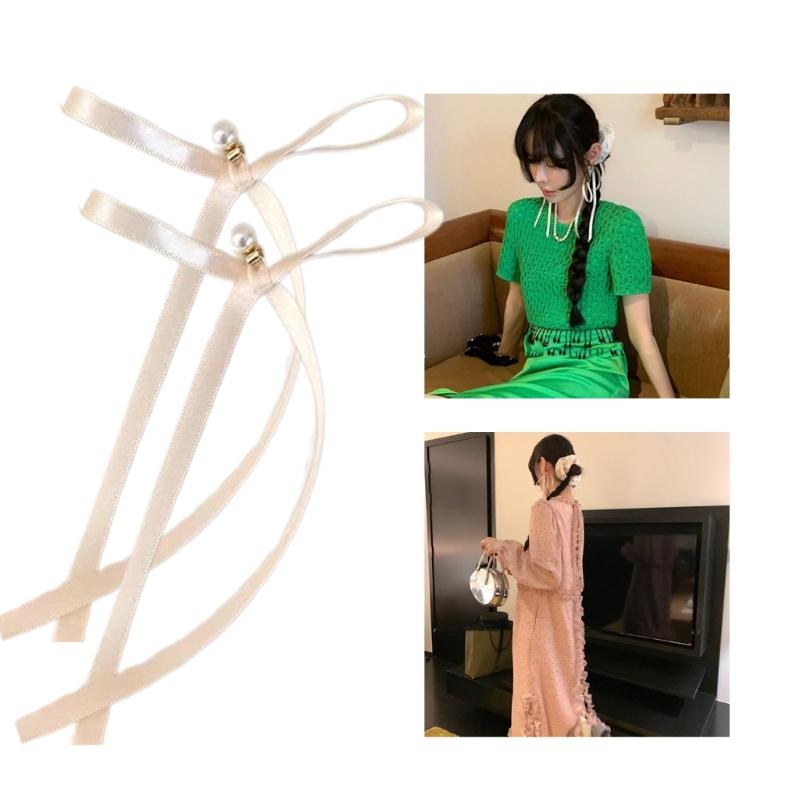 Elegant Imitation Pearl Earring Long Ribbon Bowknot Drop Earrings for Women Aesthetic Ear Studs Wedding Party Jewelry