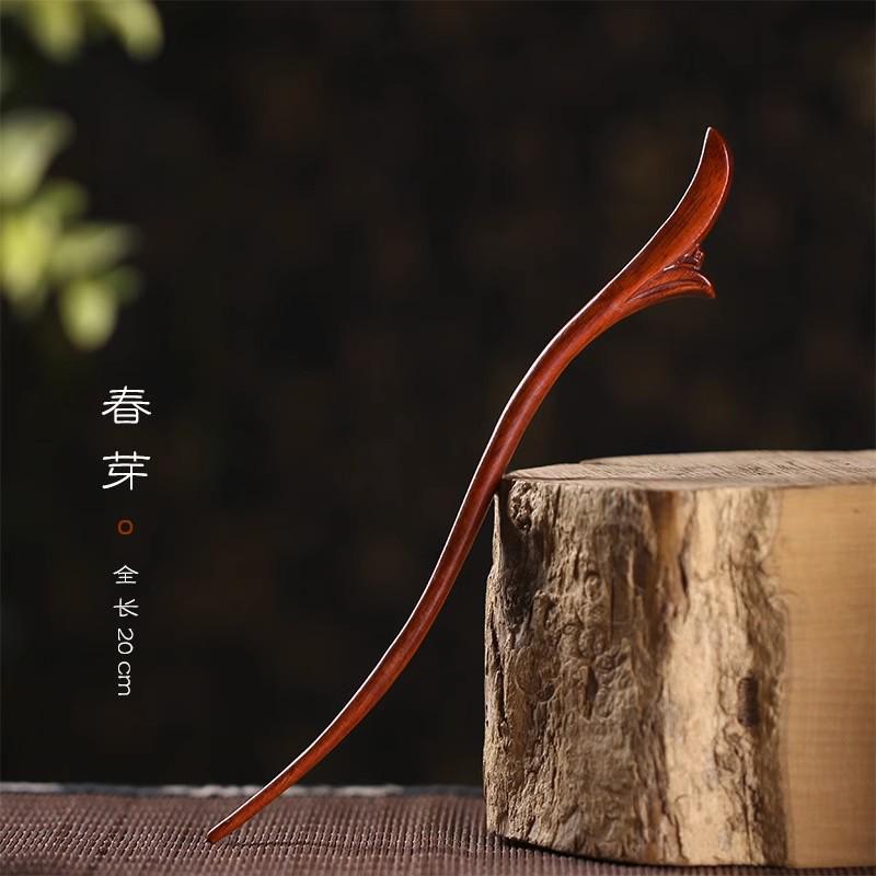 Red Sandalwood Women's Retro Hanfu Hairpins: Hollow Carved Moon Rabbit Wooden Ornaments