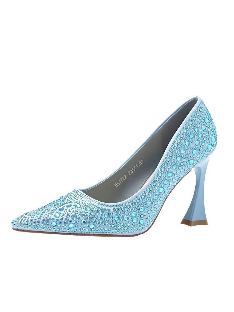 Fashion Full Diamond Pointed Shallow Mouth Banquet High Heels Women's 2025 Spring New Elegant Style Rough Documentary