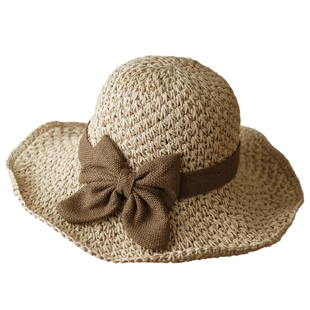 Sombrero de Sol Plegable de Ala Ancha para Mujer, Sombrero de Pescador Casual para Exteriores con Detalle de Lazo para Playa y Viajes