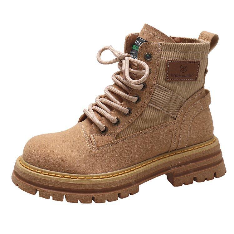 Martin boots women's 2025 new autumn and winter velvet retro tooling boots winter versatile yellow platform short boots children increase height