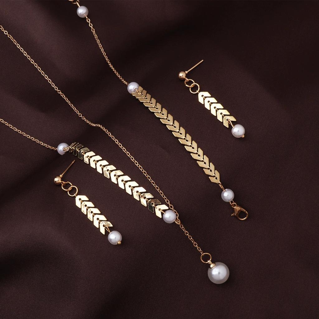 Personality Necklace/Bracelet/Earrings Jewelry Sets for Women Golden Wheat Ear Chain Charms Wedding Party Jewelry Gifts