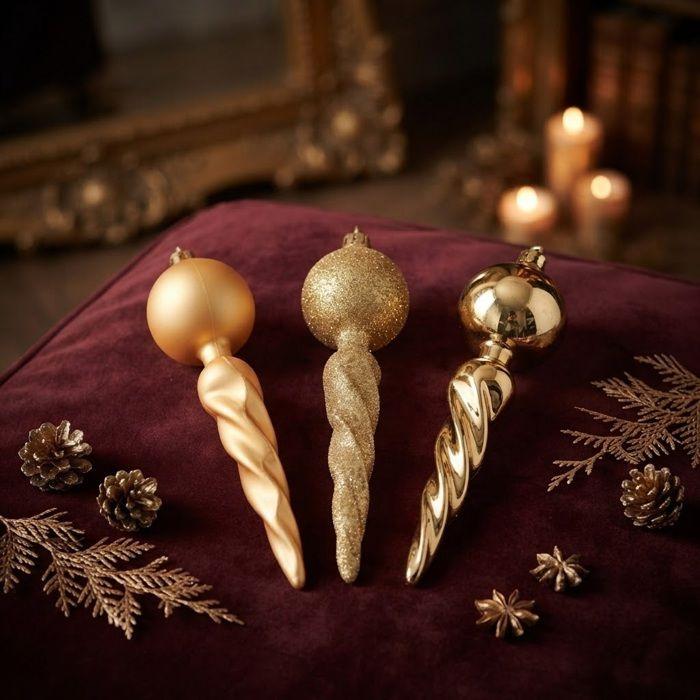 Set de 3 suspensions torsadées de noël 13 cm or