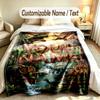 Dinosaur Theme Custom Blanket Personalized Name & Text Customized Soft Warm Throw Blanket Home Decor