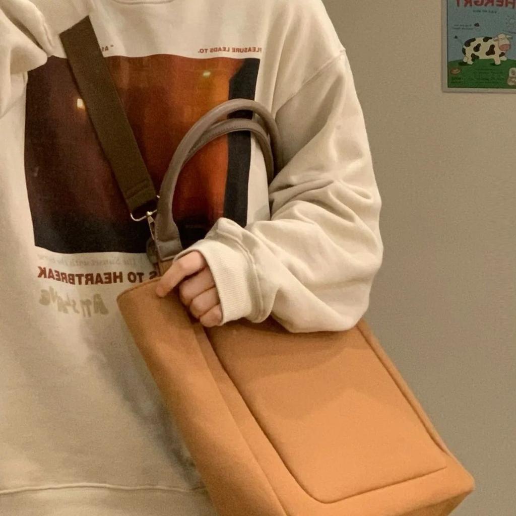 Korean Solid Color Simple Tote Bag Women Patchwork Canvas Large Capacity Handbag Ladies Commute Versatile Shoulder Underarm Bags