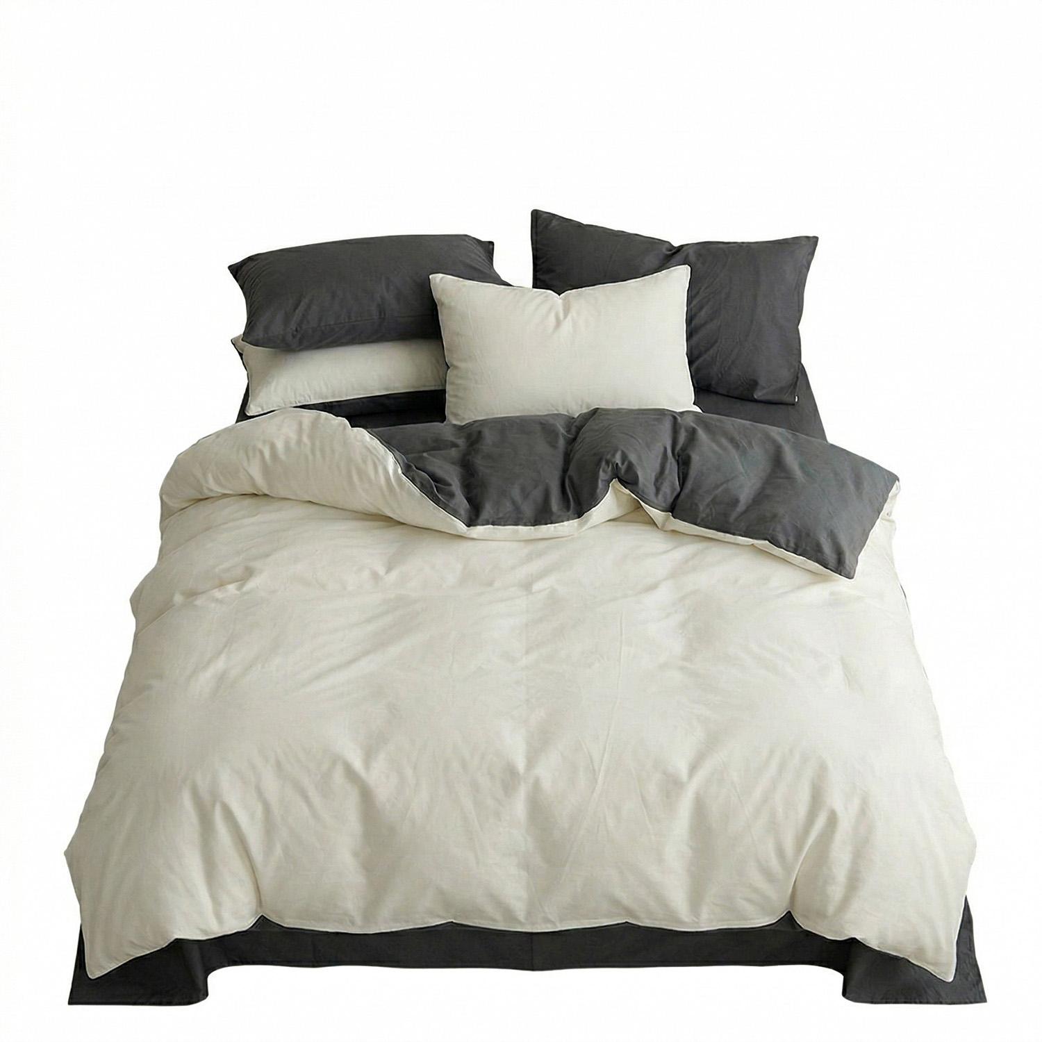 Ultra Soft Washed Cotton Bedding Set - Minimalist Solid Color 3/4 Piece Duvet Cover Set, Breathable and Skin-Friendly Bed Linen for Home single серый/белый