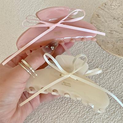 New Style Cute Sweet Hair Claw with Ribbon Bowknot Simple and Fashion Shark Clip Women Girls Hair Accessories Hair Clip Headwear