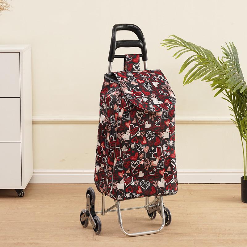 Portable Folding Trolley Cart for Seniors - Floral Pattern, Large Capacity for Grocery Shopping and Home Use
