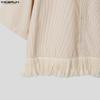 INCERUN Summer Men Short Sleeve Chain Decoration Striped Loose Casual Tassel Shirts Tops