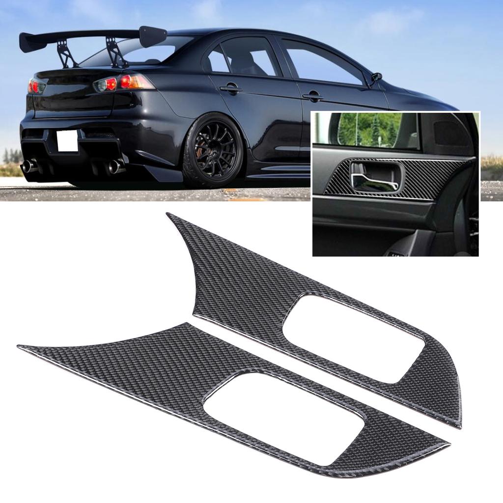 2pcs Carbon Fiber Inner Door Handle Panel Trim Interior Fit for Mitsubishi Lancer 2008‑2016