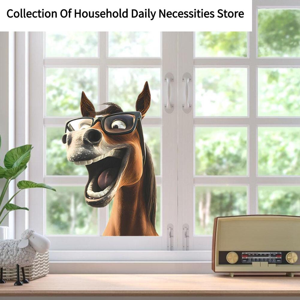 Funny Cartoon Horse Glass Window Stickers Home Decor Creative Funny Animal Decals Wall Sticker For Home Office Decor P7Z8