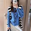 European Niche Spliced Knit Cardigan: Women's Autumn/Winter Lazy Style Sweater Coat