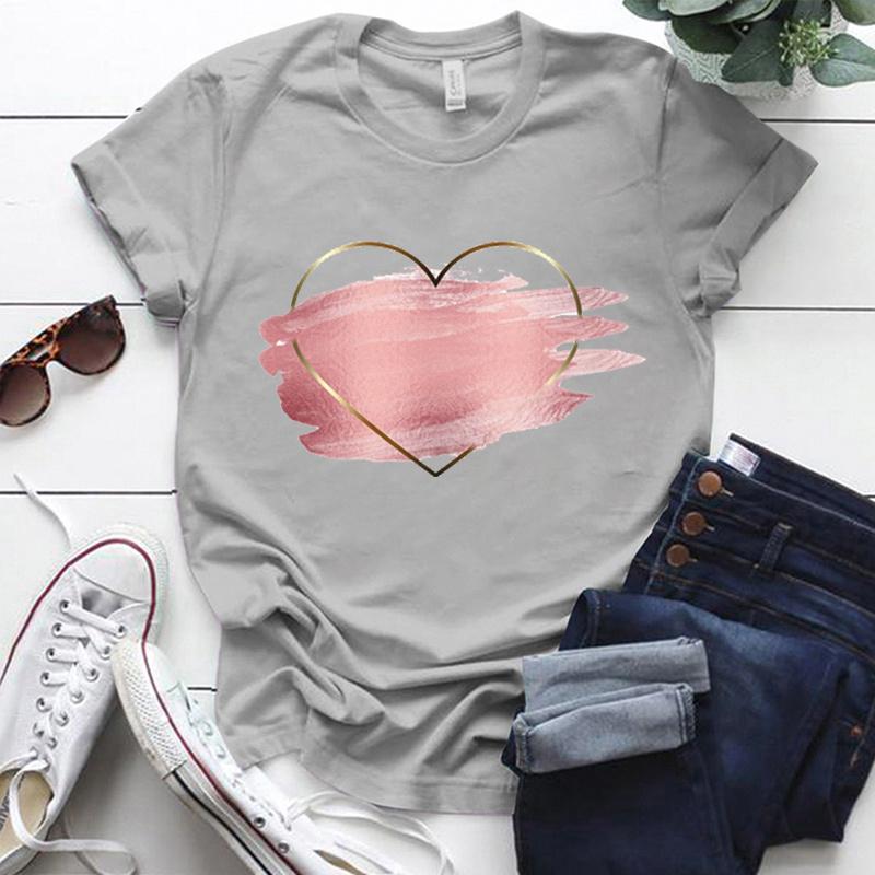 

Милые футболки Heartbeat Love для женщин, летняя футболка Femme, повседневные топы с короткими рукавами и круглым вырезом, футболки XXXL серый