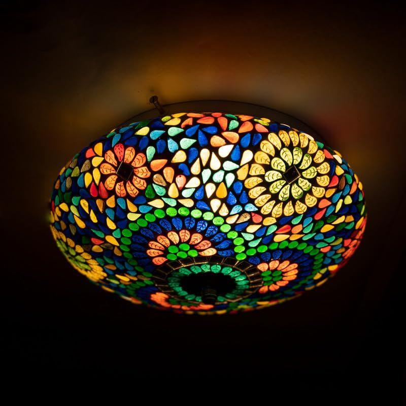 

Mosaic Crafted Multicoloured Round Pattern Glass Ceiling Light