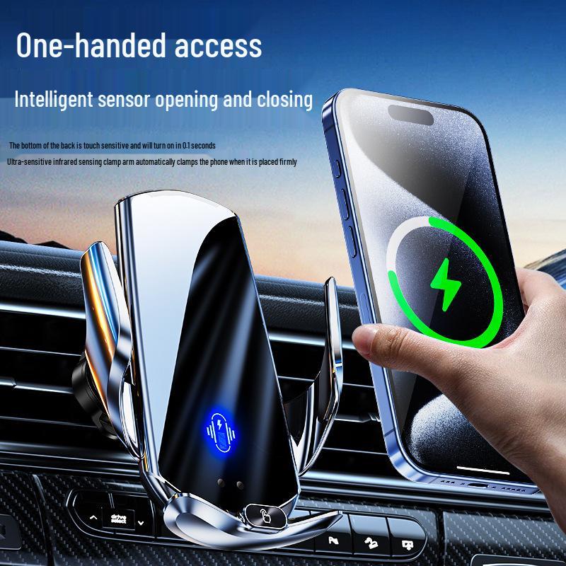 Q11 Smart Wireless Charger & Auto-Clamping Car Phone Holder - 15W Fast Charge & Universal Navigation