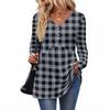 Women's Casual Fashion V-Neck Button Plaid Long Sleeve Top