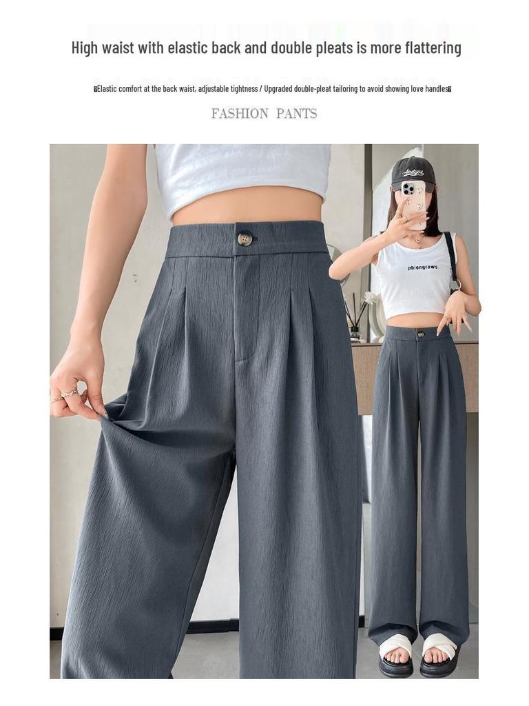 Real Shot 2026 Summer Ice Silk Sun Protection High-Waist Wide-Leg Suit Pants for Women