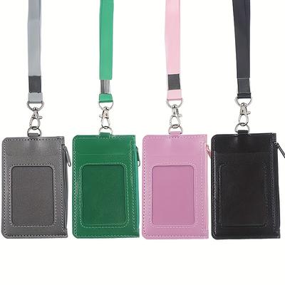 Premium Faux Leather Zippered ID Badge Holder with Multiple Card Slots and Lanyard - Perfect for Office Use