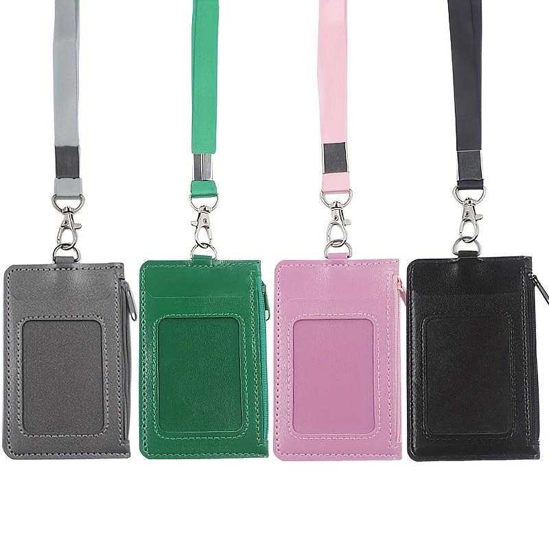 Premium Faux Leather Zippered ID Badge Holder with Multiple Card Slots and Lanyard - Perfect for Office Use
