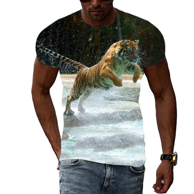 Letní móda Trička s grafikou Tiger Muži Neformální Potisk Trend Trička s krátkým rukávem Hip Hop Harajuku Streetwear se zvířecím vzorem