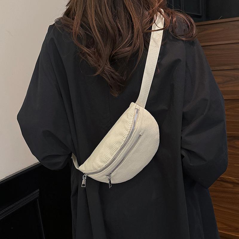Trendy Women's Bags, Street Trend Corduroy Fanny Packs, Simple Casual Breast Bags, Large-capacity Shoulder Messenger Bags