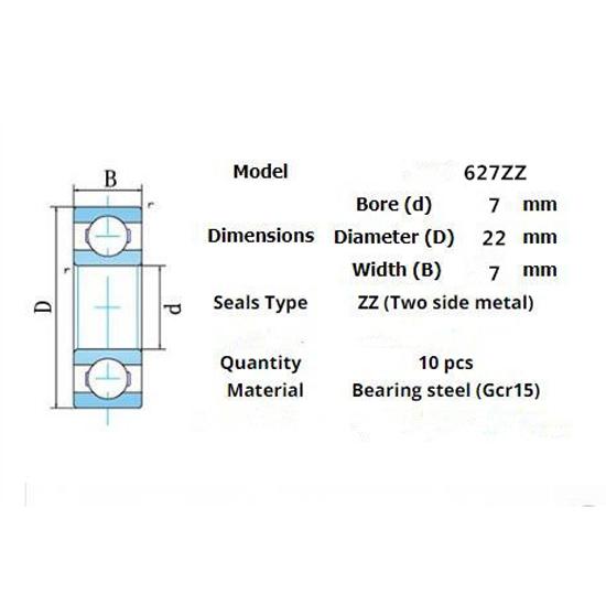 Lager 10 stk 627ZZ 7*22*7(mm)