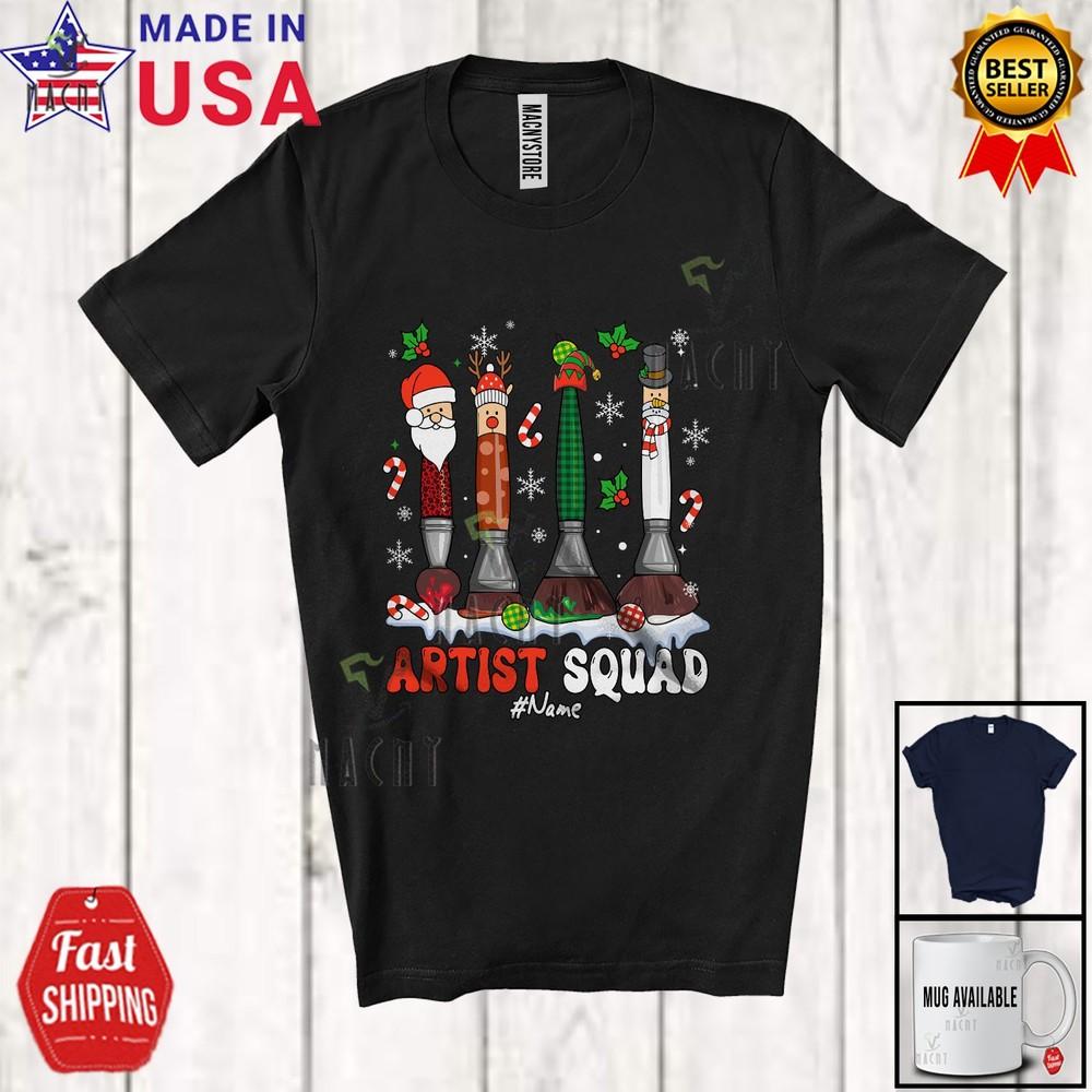 Custom Name Artist Squad Christmas Four Santa Elf Reindeer Brush Family Shirt 2XL