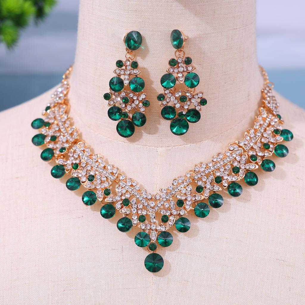 [Small batch customization] Cross-border exquisite bridal jewelry two-piece party dress wedding collarbone necklace earrings
