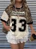 Women's Casual Leopard Print Size 33 Pattern Women's Round Neck T-shirt Outdoor Sports Plus Size Clothing