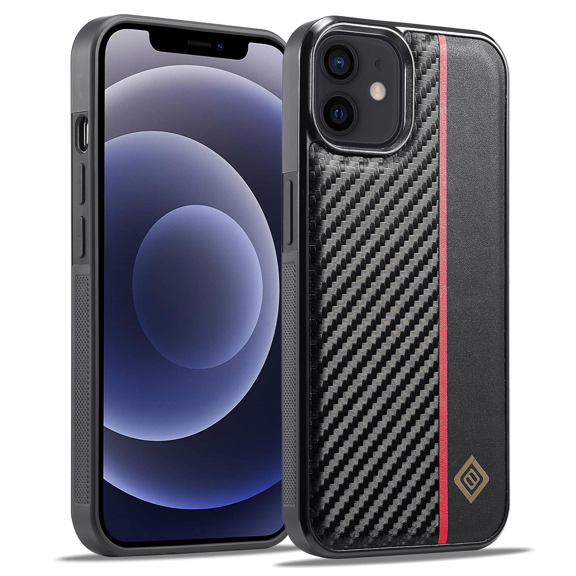 

LC.IMEEKE For iPhone 12 mini PU Leather Coated TPU+EVA Phone Case Shock Absorption Carbon Fiber Texture Cover A