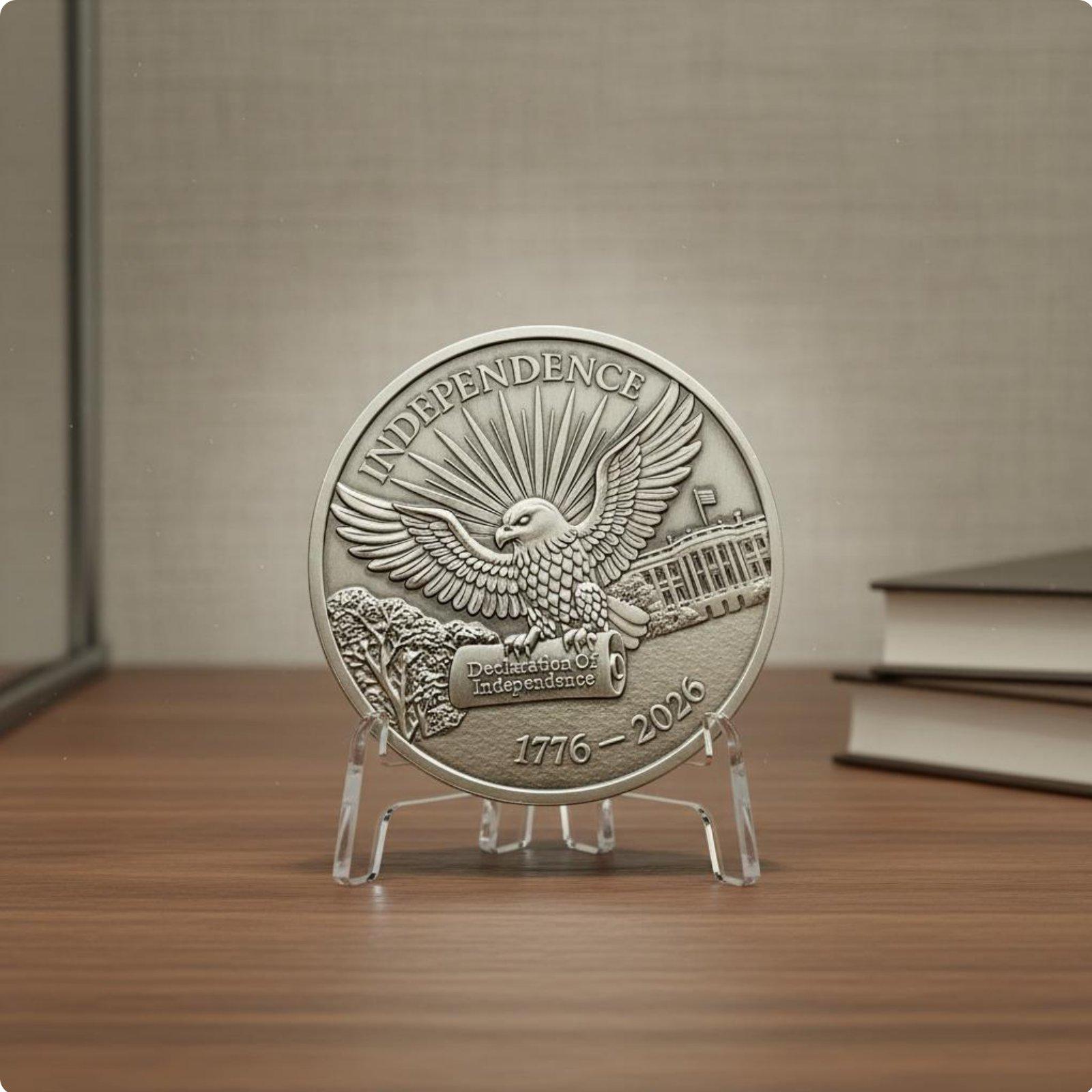 United States Independence 250th Anniversary Coin Antique Silver Finish Majestic Heritage Symbol Commemorative Coin 1776-2026