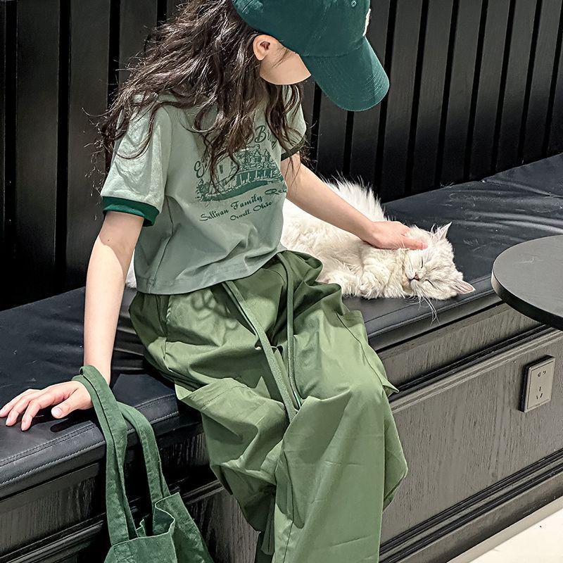 2026 Sommer Koreanischer Stil Sportliche Cargohose & T-Shirt Zweiteiliges Set für Mädchen