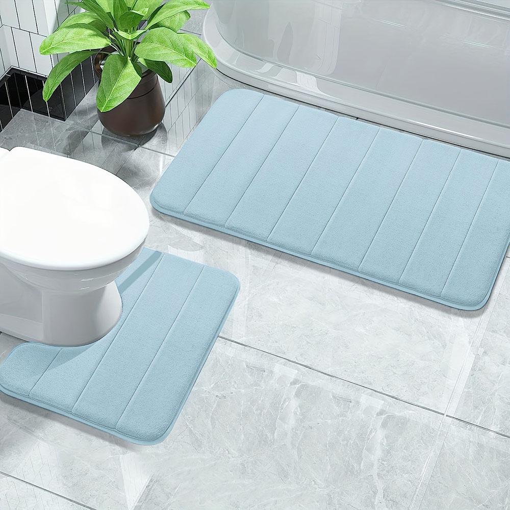 

2 шт. однотонные мягкие полосатые впитывающие нескользящие коврики для ванной, подходят для разных сцен, можно стирать, коврики для украшения дома 2-piece set небесно-голубой