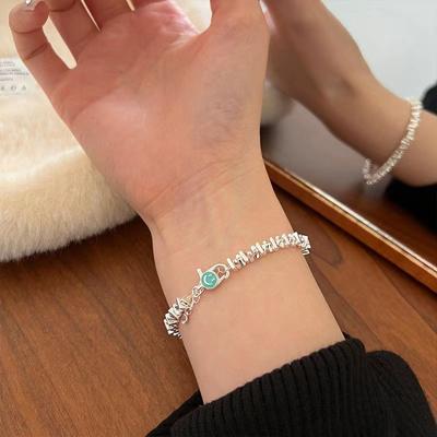 Geometric Small Piece Sterling Silver Bracelet Female Ins Sexy Design Smile Thick S925 Bracelet Light Luxury