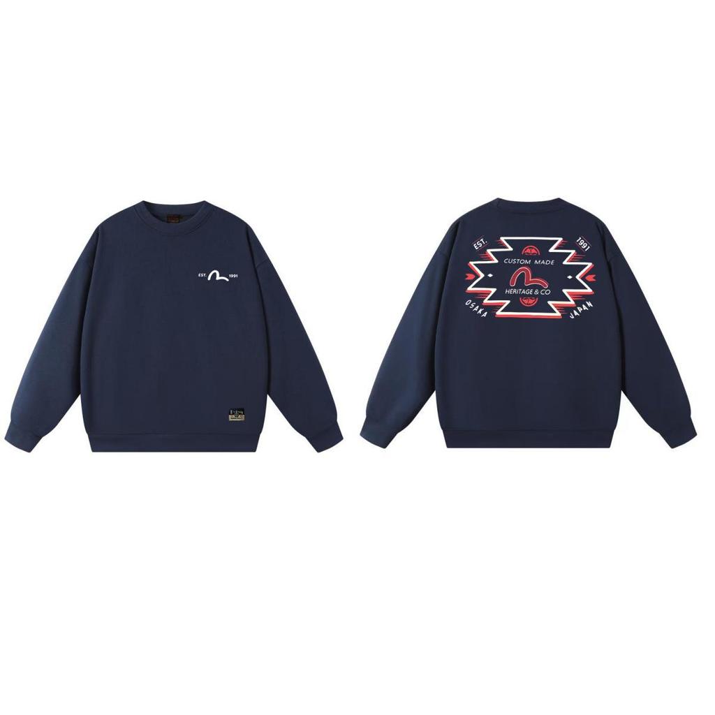 Fukujin EVISU2025 Unisex Round Neck Hoodie - Trendy Cotton Streetwear Pullover with Print
