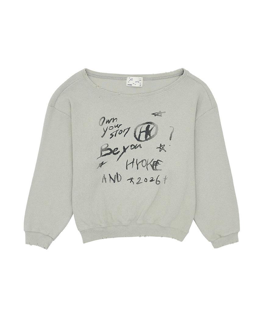 NO EXTRA TOUCH One-Shoulder Graphic Sweatshirt (Melange Gray)_26Spss001Mg
