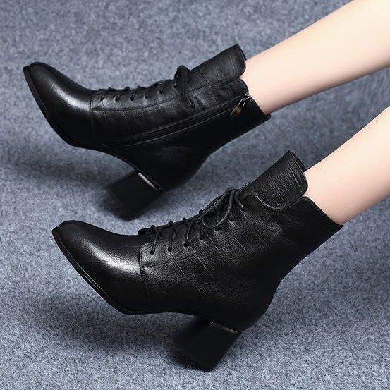 

Новые женские кожаные ботинки на мягкой подошве средней длины на осень и зиму, с напуском и утолщенные, теплые ботинки 40 чёрный