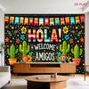 2D Flat, [2D Flat Printing] 1 Large Size Pattern Printing Tapestry- Mexican Culture, Hola, Welcome Amigos, Cacti, Vibrant Colors, Room Wall Decoration