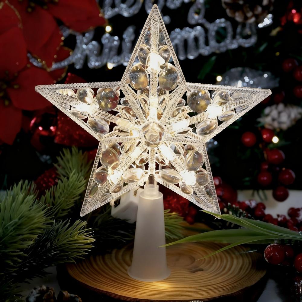 1/2 Stück Glitzernder Stern Weihnachtsbaumspitze Vintage Stil Dekoration für Feiertagsfestliches Weihnachten Party Innendekoration Beleuchtete Ornamente