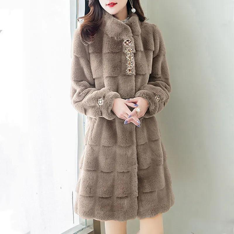 Cappotto in pelliccia sintetica da donna autunno inverno Nuovo cappotto in visone imitazione di media lunghezza Giacca in pelliccia morbida e confortevole di grandi dimensioni 3XL