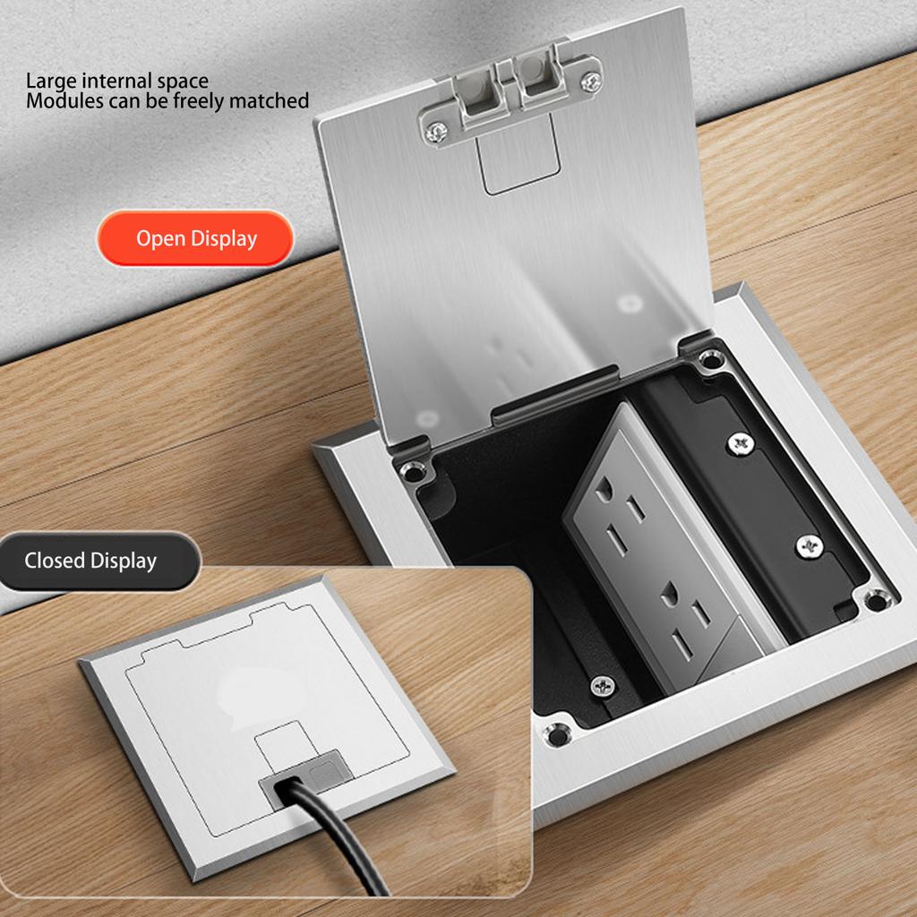 Verdeckte Bodensteckdose Einbau USB A USB C Port 2 X 3-Pin Silber Wasserdicht Edelstahl Verdeckte Bodensteckdose