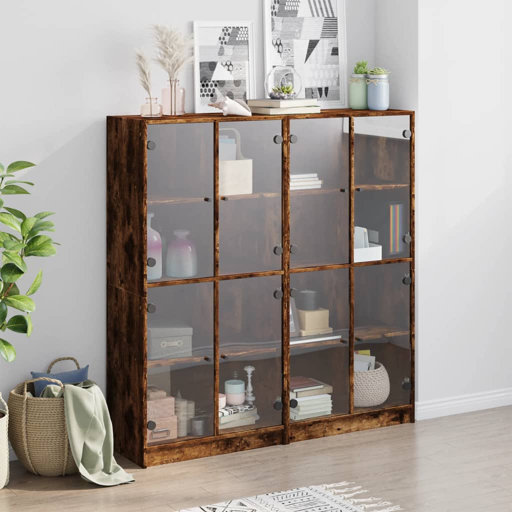 Bookshelf with Doors Smoked Oak 136 X 37 X 142 Cm Engineered Wood