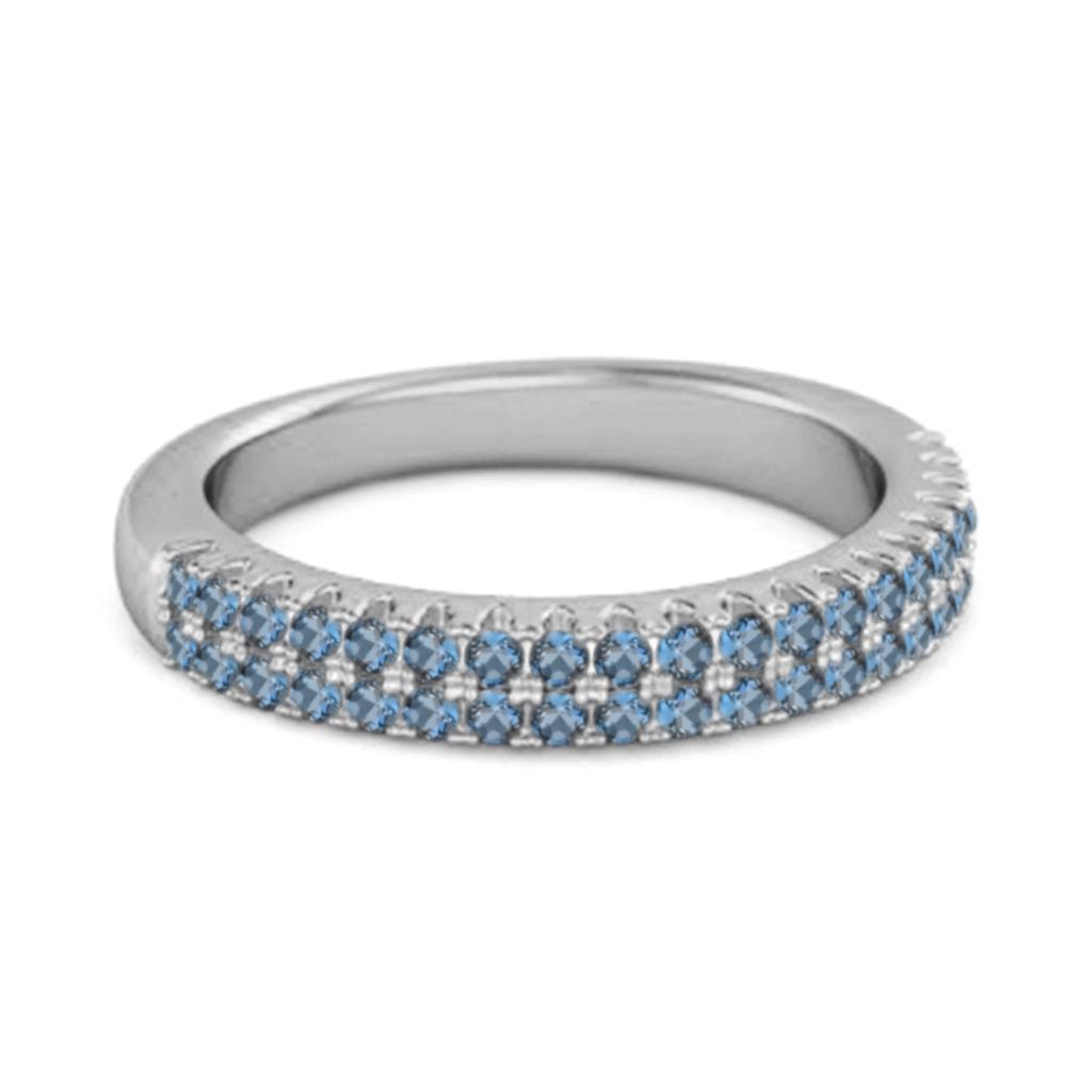 London Blue Topaz Dual Row Pave Band Ring - 925 Sterling Silver