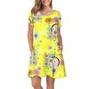Dámské léto s krátkým rukávem slunečnice potištěné kapsy letní šaty ležérní swing šaty