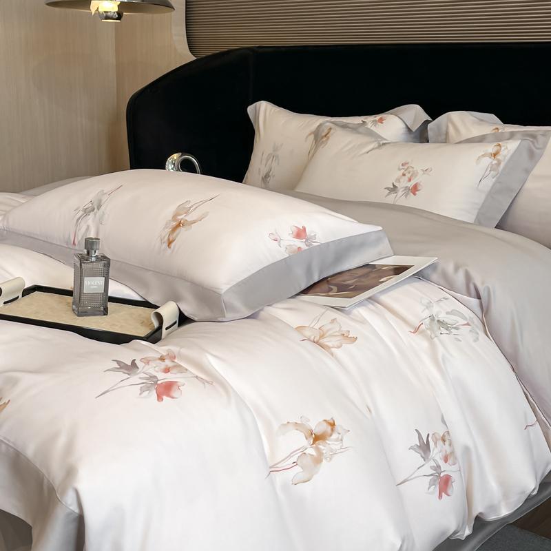 

Роскошный комплект постельного белья с цифровой печатью цветов и растений из лиоцелла, волокна эвкалипта, мягкий шелковистый пододеяльник, простыня, наволочки 4 шт. Queen 200X230cm 4pcs